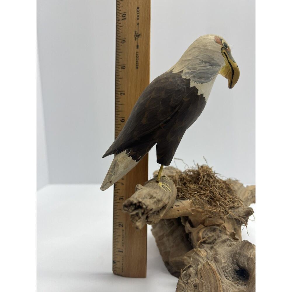 Unbranded Hand Carved & Painted Bald Eagle on Driftwood Vintage - Picture 12 of 13